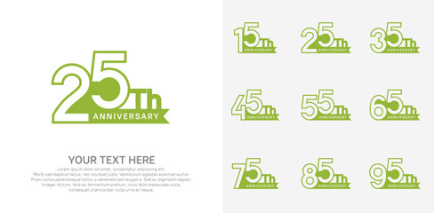 Anniversary logo set vector design, green color for celebration event