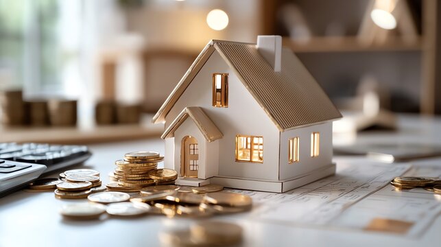 Digital amortization chart overlaying an abstract house silhouette, simplified design