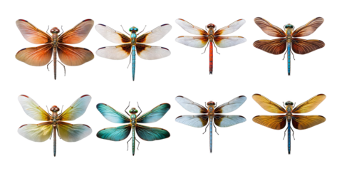Colorful Dragonflies on Transparent Background