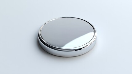 Minimalist 3D silver coin icon, top perspective, on a plain white background with a polished chrome surface.