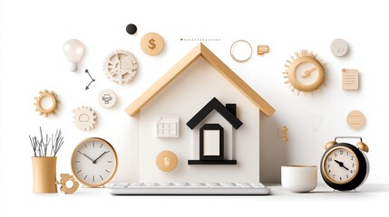 Graph showing loan interest reduction over time with abstract property icons, clean and professional