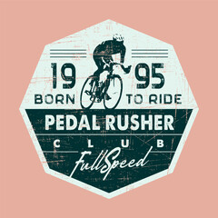 Emblem with cyclist silhouette. Rustic and vintage style art for printing on t-shirts, posters, decoration, etc.