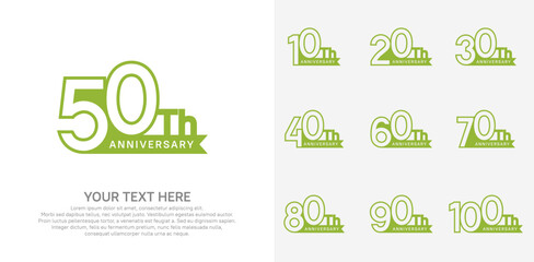 Anniversary logo set vector design, green color for celebration event