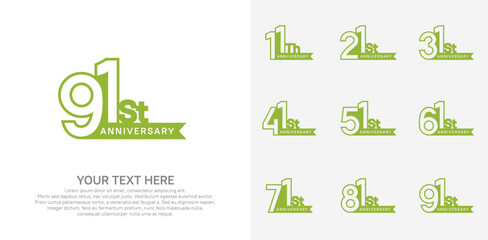 Anniversary logo set vector design, green color for celebration event