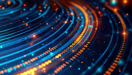 Obraz premium Futuristic abstract glowing circular lines on dark blue background.