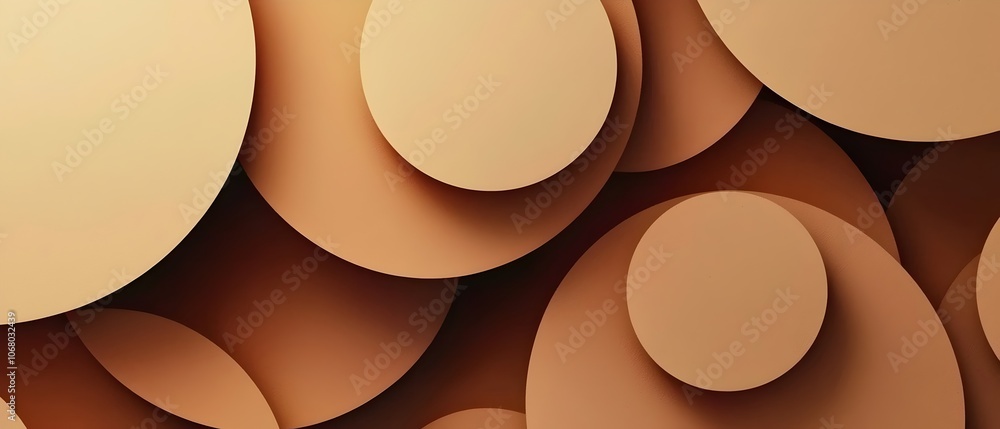 Aufkleber an abstract composition of overlapping circular shapes in warm beige and brown tones, creating a sen