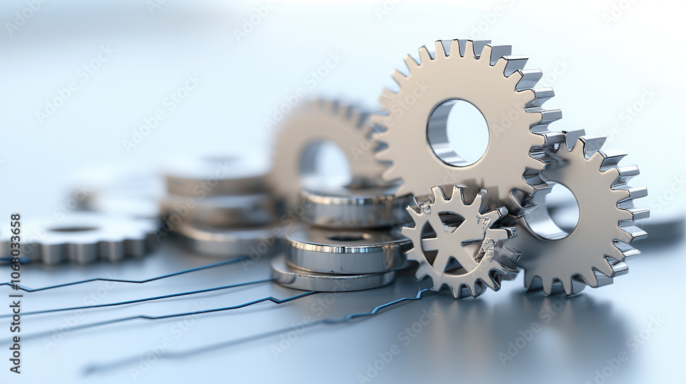 Poster Interconnected gears symbolizing economy, showcasing precision and collaboration in mechanics. image reflects intricate relationship between components in system