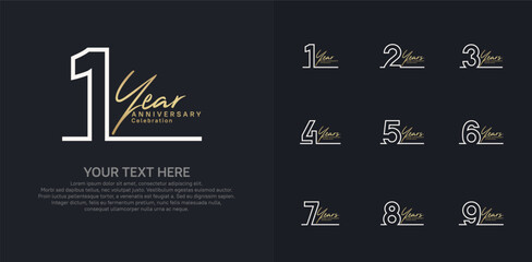 Anniversary logo set vector design, gold and silver color for celebration event