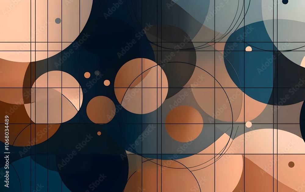 Poster a captivating abstract composition featuring a blend of soft and bold colors in circles of varying s