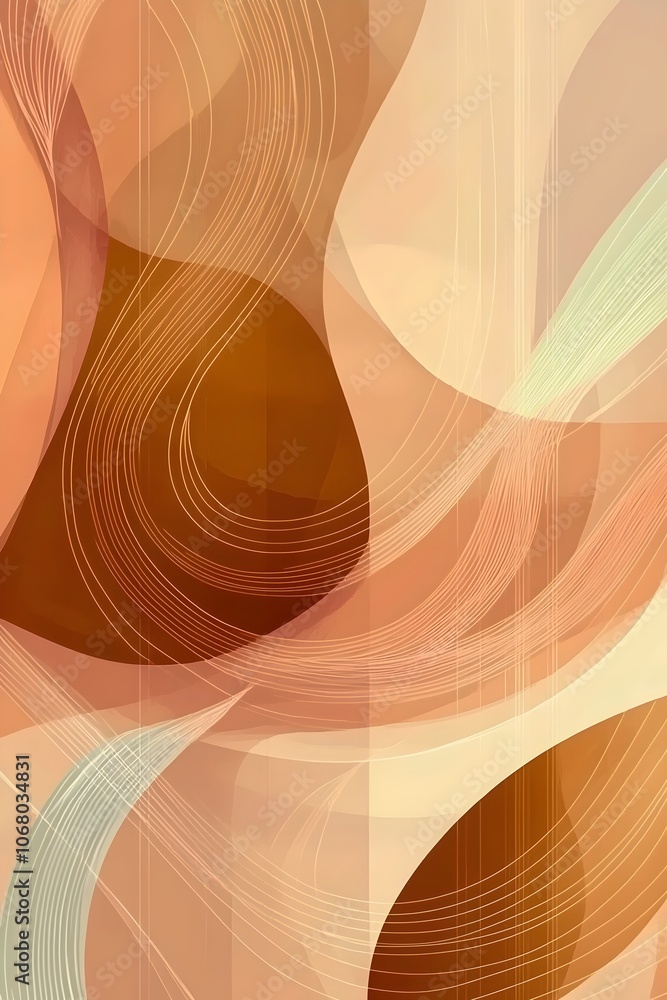 Aufkleber an abstract composition featuring flowing shapes and soft lines in warm earthy tones, creating a sen