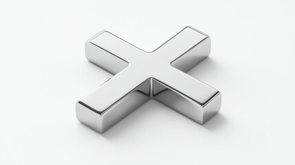 Obraz premium Top-view of 3D silver cross icon on a white background, with a smooth metallic finish for a clean look.
