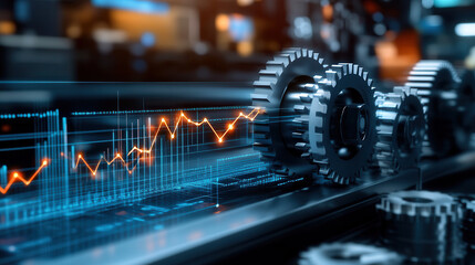 Obraz premium Intricate gears in motion symbolize economic growth and innovation, showcasing dynamic interplay of technology and industry