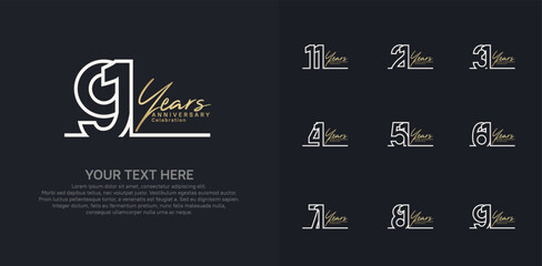 Anniversary logo set vector design, gold and silver color for celebration event