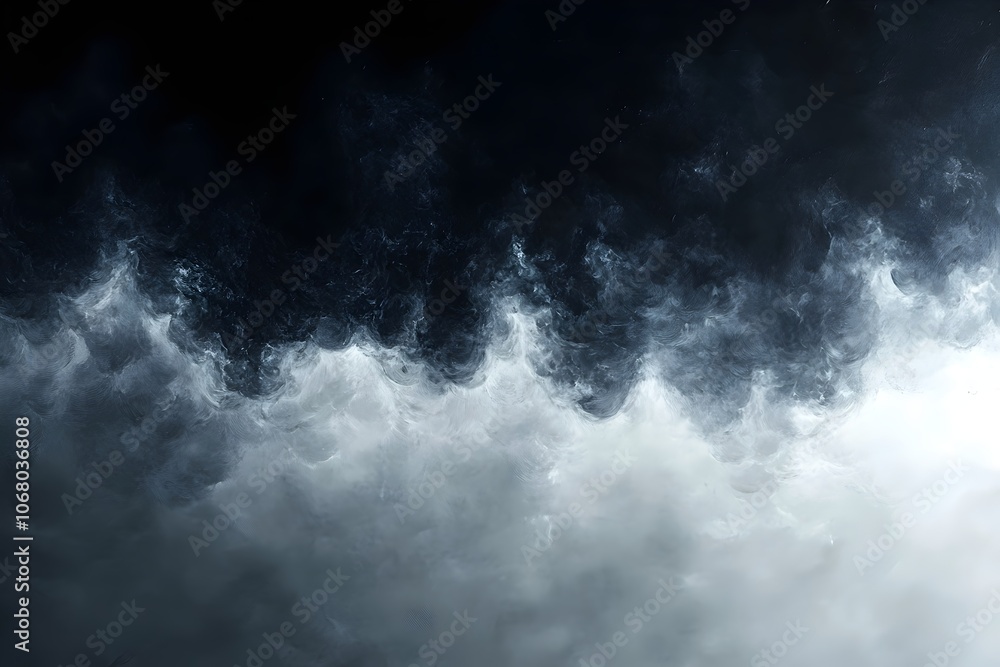 Poster an abstract representation of swirling dark and light smoke, creating a mysterious and atmospheric f