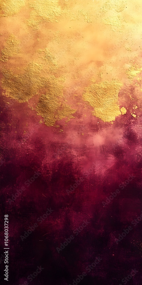 Poster an abstract blend of deep burgundy and shimmering gold hues, creating a striking visual that evokes 