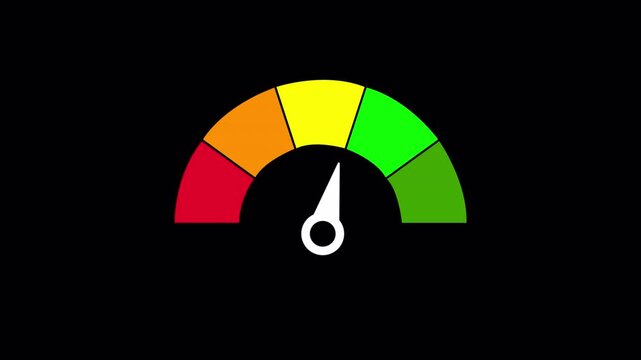 credit score rating moving needle animation on black background, credit score meter animated.