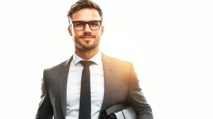 Confident Businessman Portrait Suit Glasses Success