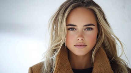 Naklejka premium Beautiful Woman Portrait Blonde Hair Casual Fashion Closeup