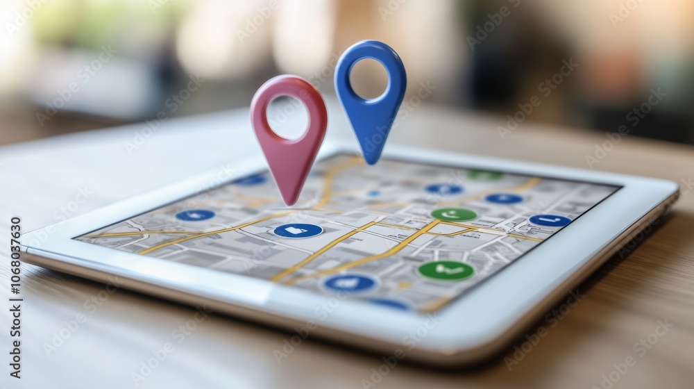 Poster digital map navigation app gps location tracking on tablet