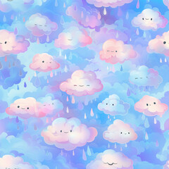 Fototapeta premium Whimsical clouds in pastel hues, gently raining, create a dreamy and calming atmosphere.