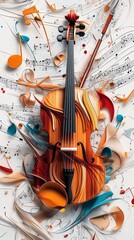 Vibrant music notes and a variety of musical instruments, creatively arranged against a white background, perfect for a banner or poster design celebrating the energy and creativity of a music 
