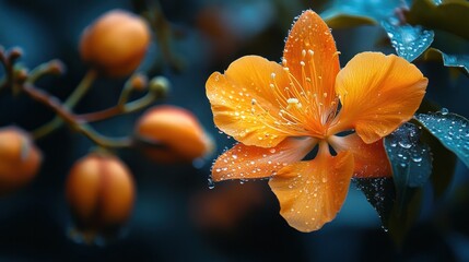 Orange Flower with Dew Drops