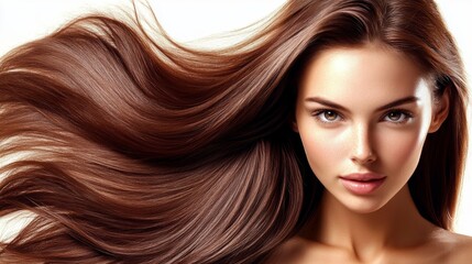 Obraz premium Stunning Long Brown Hair Beauty Model Healthy Haircare