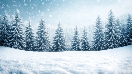 Fototapeta premium Snowy Winter Wonderland Snow Covered Pine Trees Winter Forest Background