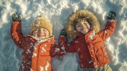 Fototapeta premium Joyful Kids Playing in Snowy Winter Wonderland