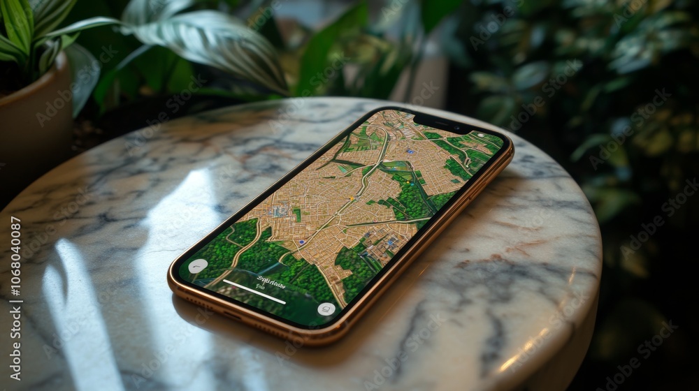 Poster smartphone gps navigation app city map view