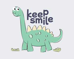 Hand drawn cute dinosaurs, childish style for kids background illustration.