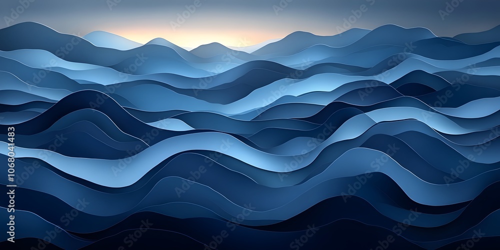 Poster abstract representation of ocean waves in varying shades of blue, creating a serene and calming atmo