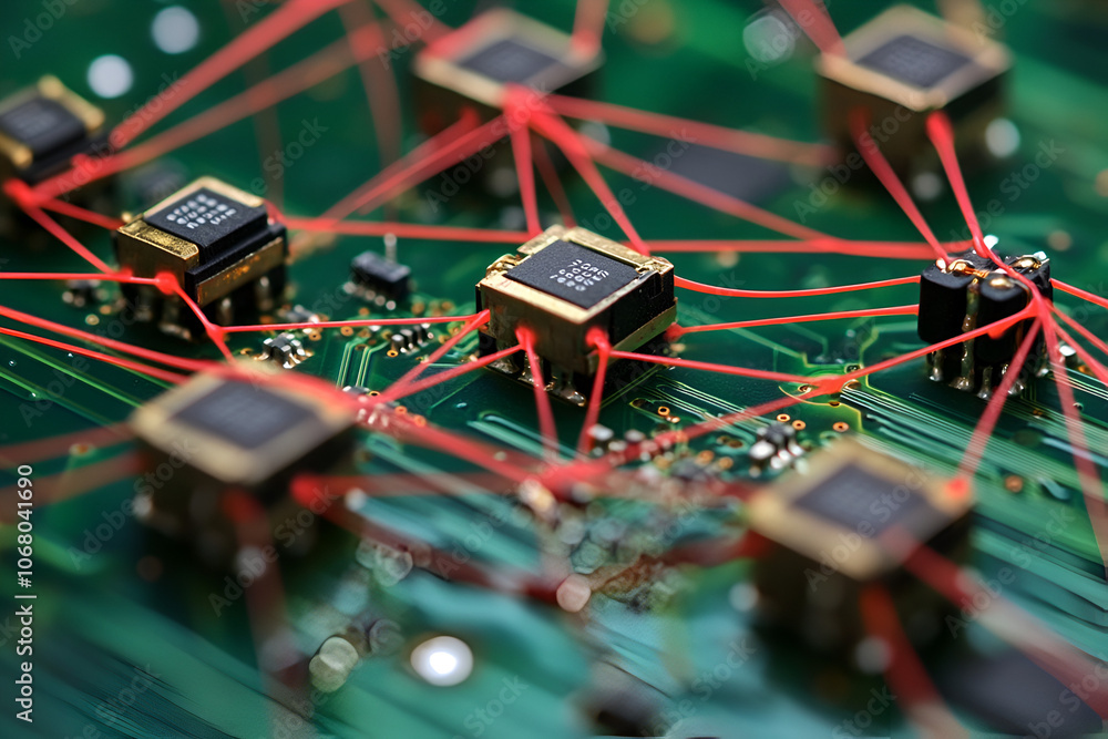 Poster aofthanit ai chips are strategically placed on a circuit board with connected wiring for enhanced pe