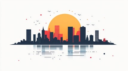 Obraz premium Minimalist Urban Skyline with Sun Reflection