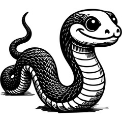 Fototapeta premium Crawling good snake is symbol of coming 2025 according to Chinese calendar in monochrome. Simple minimalistic vector in black ink drawing on transparent background