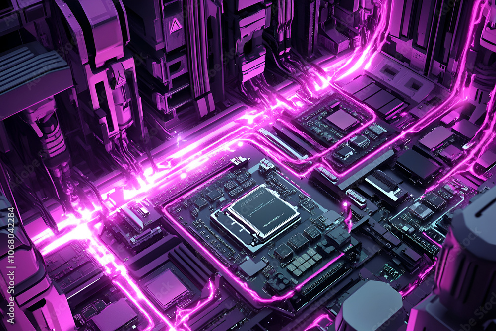 Aufkleber aofthanit cpu chips are strategically placed on a circuit board connected by vibrant energy pathways
