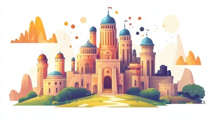 Obraz premium Colorful Fantasy Castle in a Cartoon Style
