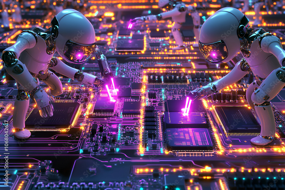 Poster innovative aofthanit cpu chips interconnected on circuit boards enhance technology performance