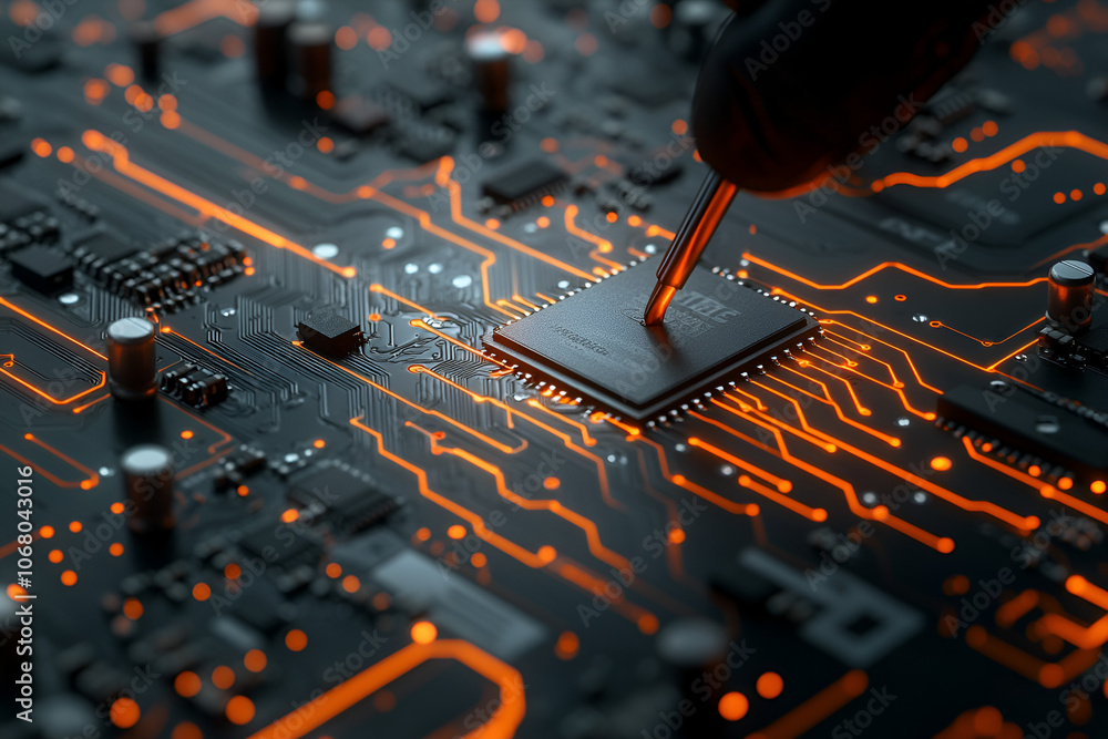 Poster understanding the placement of cpu chips on circuit boards in modern technology