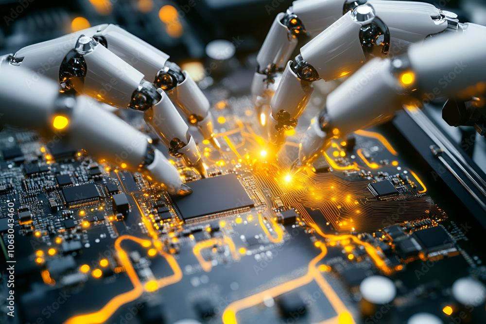 Aufkleber innovative cpu chips are connected on a circuit board by advanced robotic technology