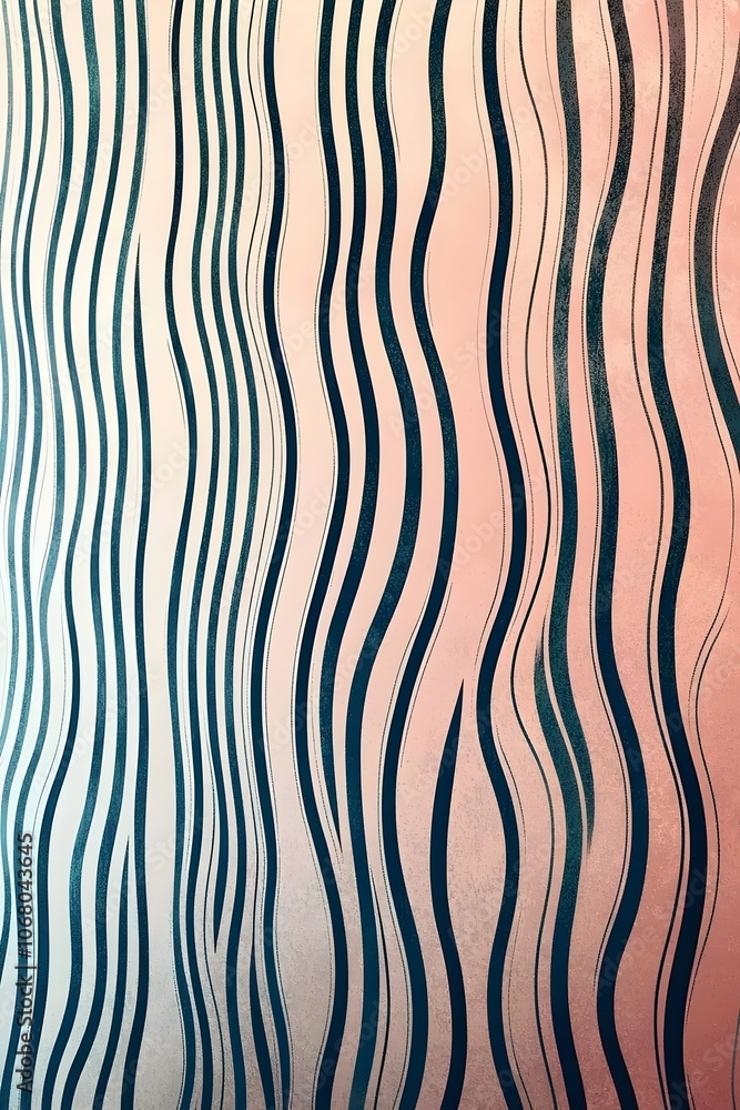 Aufkleber a close-up of an abstract wall design featuring flowing lines and waves in varying shades of pink an