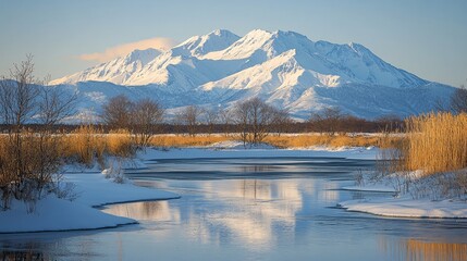 Snow-Capped Mountains in Hokkaido, Japan