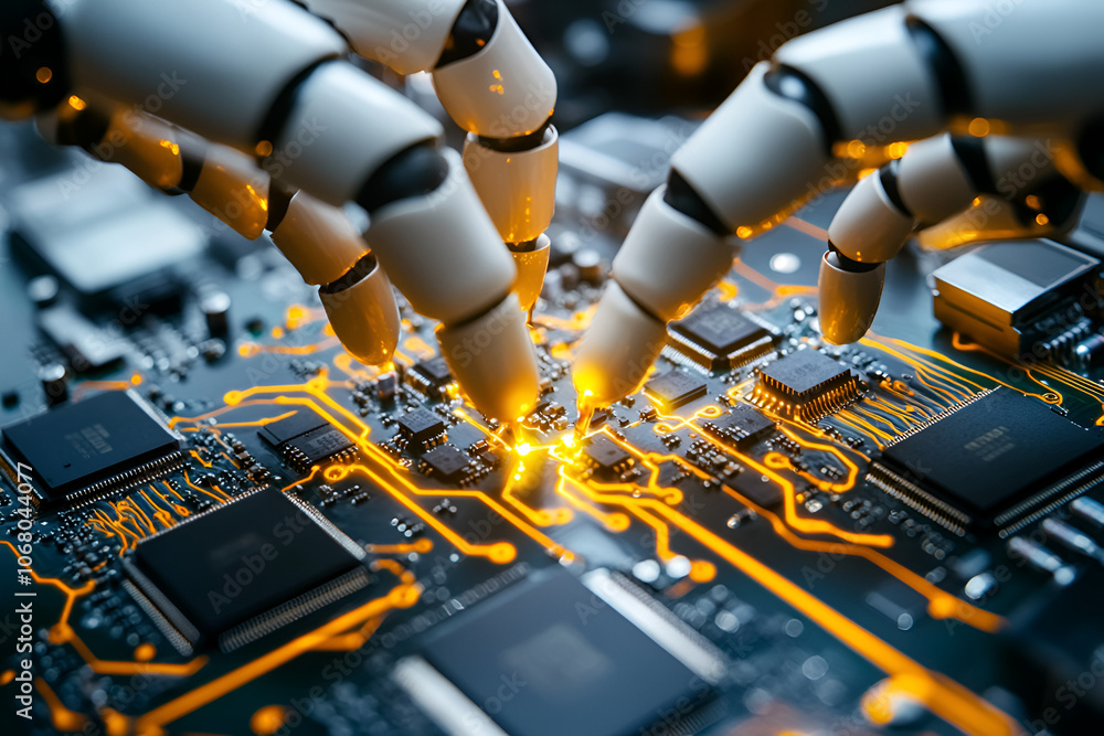 Poster understanding how cpu chips are placed on circuit boards and their connections in modern technology