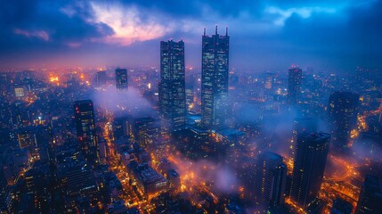 Fototapeta premium Aerial View of Tokyo at Dusk with City Lights