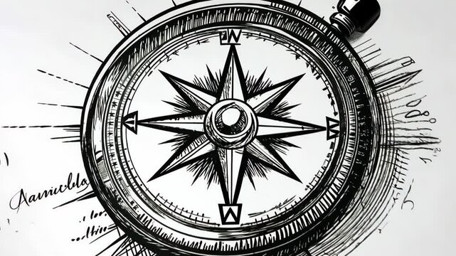 A detailed drawing of a compass with a north arrow pointing upwards