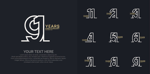 Anniversary logo set vector design, white and gold color for celebration event