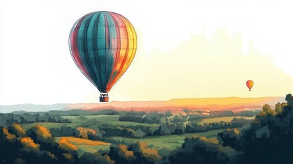 Obraz premium Colorful Hot Air Balloons Floating Over Green Valleys