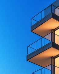 Modern apartment balconies against blue sky