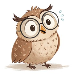 Cute cartoon owl wearing glasses with a surprised expression