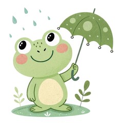 Cheerful frog holding an umbrella in the rain